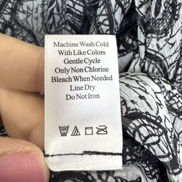 Coldwater Creek Floral Button Up Shirt 2x Chiffon Topper Black Roll Tab Sleeves - Picture 9 of 9